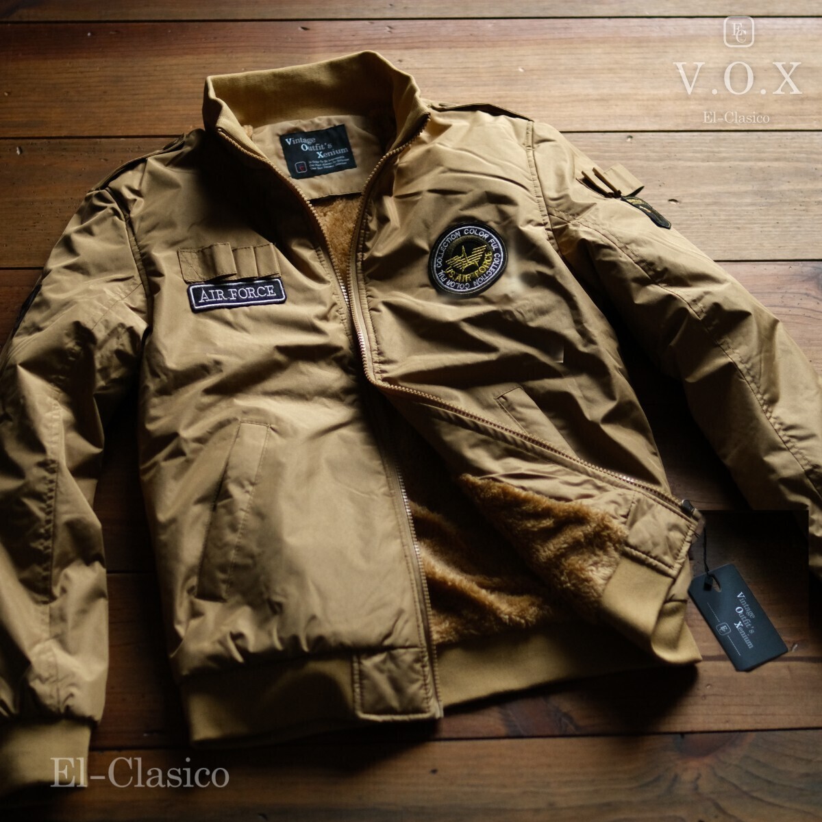 新品*米国■V.O.X■USエアフォース*ボア付き フライトジャケット MA-1 カーキ L ベージュ メンズ 秋冬 ブルゾン ミリタリー◆VOXAIR-KH-L_画像1