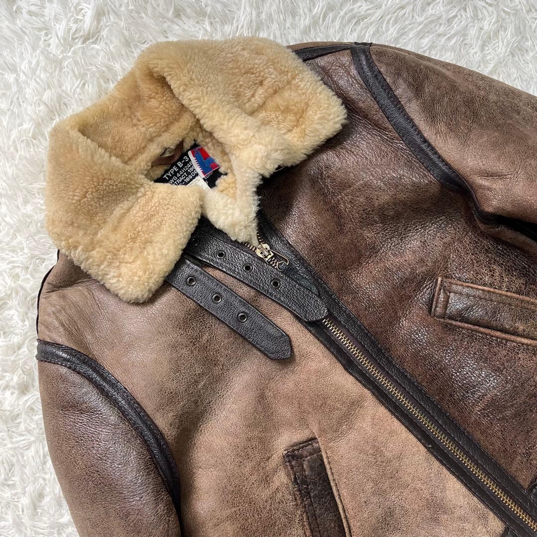 【米国製】希少なサイズ Schott ショット フライトジャケット B-3 ムートン 羊革 レザー 40 肉厚 ボア アウター USA ヴィンテージ_画像2