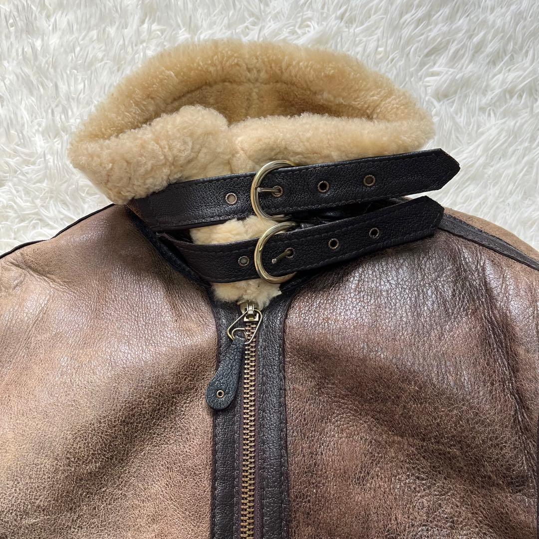 【米国製】希少なサイズ Schott ショット フライトジャケット B-3 ムートン 羊革 レザー 40 肉厚 ボア アウター USA ヴィンテージ_画像3