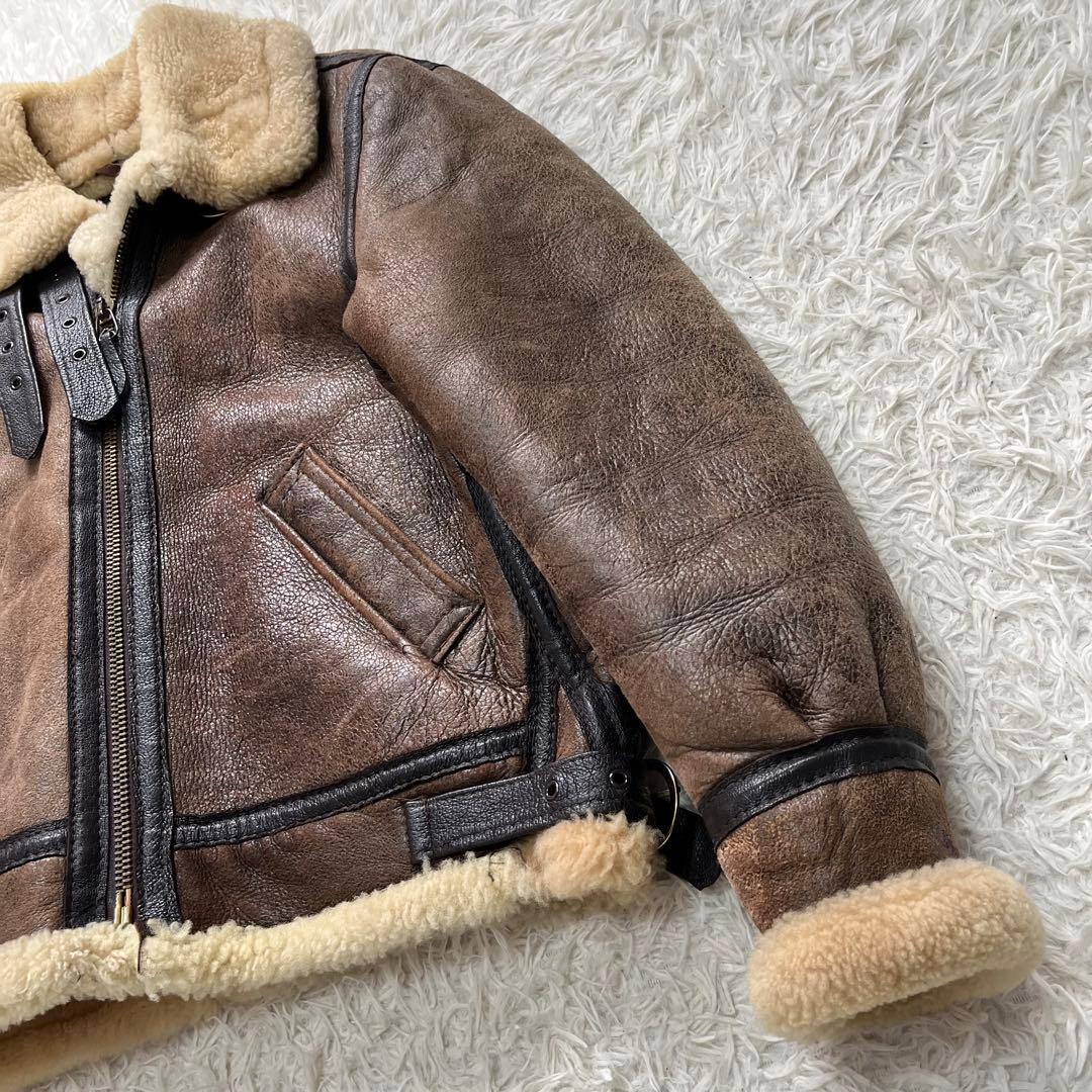 【米国製】希少なサイズ Schott ショット フライトジャケット B-3 ムートン 羊革 レザー 40 肉厚 ボア アウター USA ヴィンテージ_画像5
