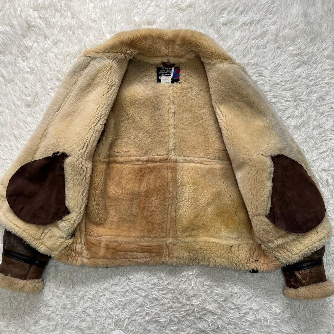 【米国製】希少なサイズ Schott ショット フライトジャケット B-3 ムートン 羊革 レザー 40 肉厚 ボア アウター USA ヴィンテージ_画像6