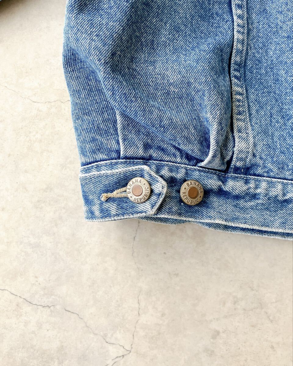 80s 90s Banana Republic TRAVEL ブランケットライナー デニムジャケット トラッカージャケット レザー襟 バナナリパブリック ヴィンテージ_画像6