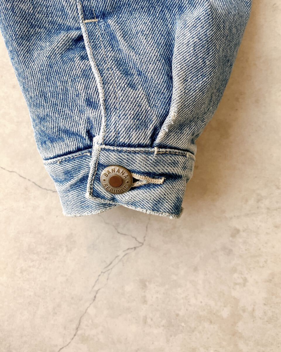 80s 90s Banana Republic TRAVEL ブランケットライナー デニムジャケット トラッカージャケット レザー襟 バナナリパブリック ヴィンテージ_画像9
