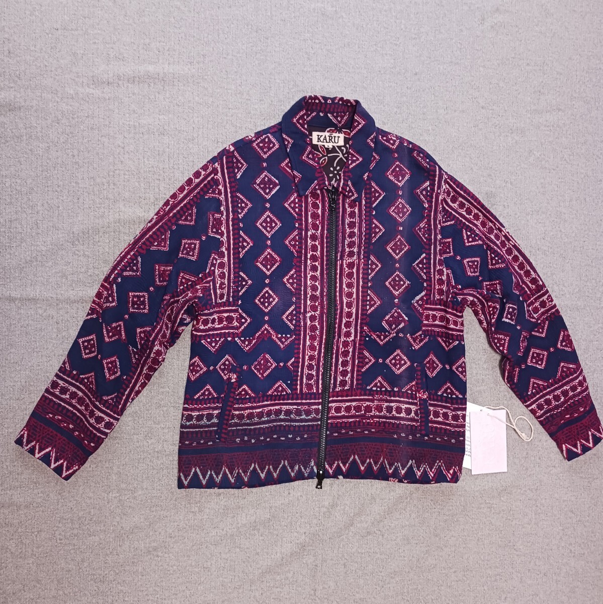 KARU RESEARCH カンタ刺繍 ブロックプリント ジャケット S KARTIK RESEARCH ハンドメイド ブルゾン_画像3
