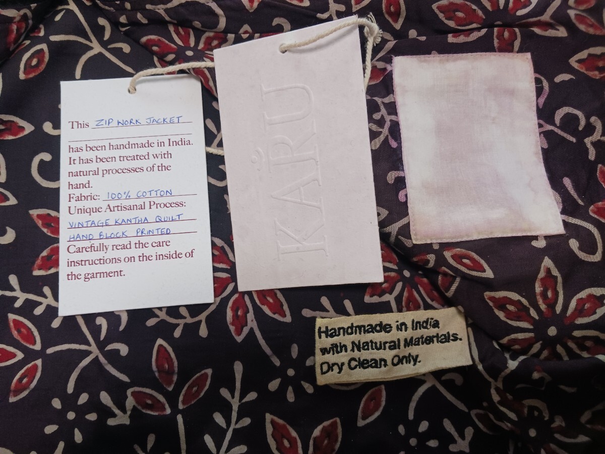 KARU RESEARCH カンタ刺繍 ブロックプリント ジャケット S KARTIK RESEARCH ハンドメイド ブルゾン_画像9