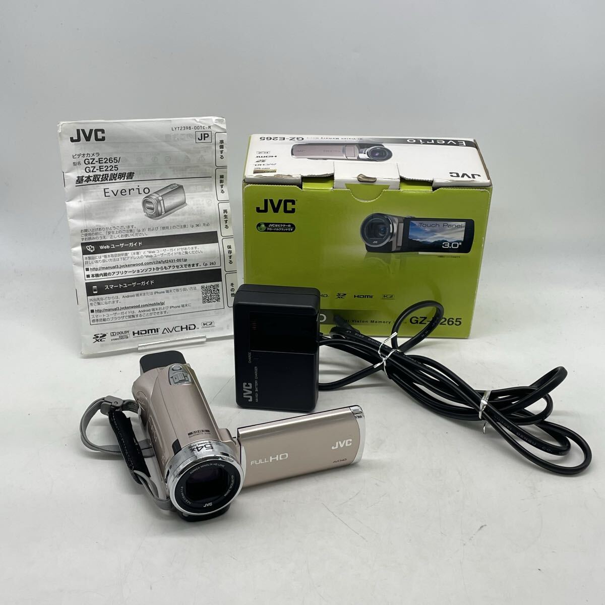 ★ JVC デジタルビデオカメラ GZ-E265-N Everio ビデオカメラ カメラ 通電確認済み 現状写真参照 箱説付き 付属品写真参照 ピンクゴールド_画像1