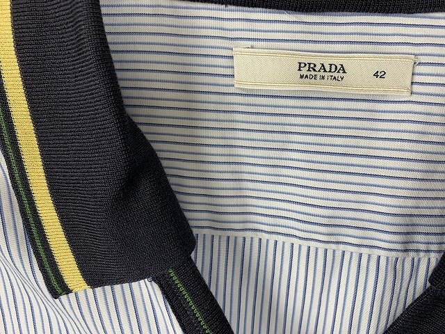 PRADA/ Prada рубашка 7 минут рукав полоса рисунок Италия производства женский размер : 42 белый / голубой 