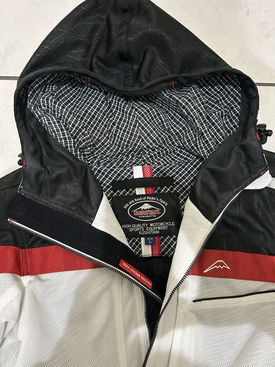 KUSHITANI フルメッシュパーカージャケット K-2402 ホワイト系/黒、赤 サイズL バイクウェア メンズ_画像5