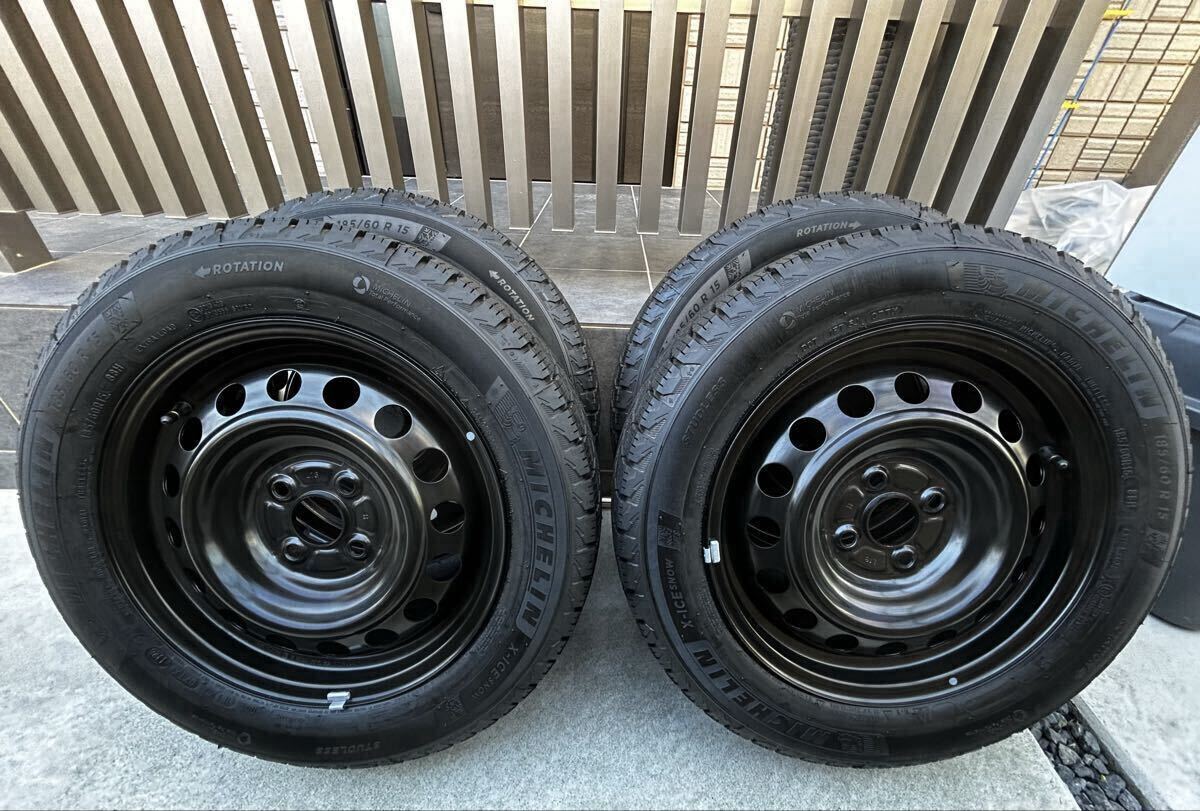 送料込み ほぼ新品 2025年製 ミシュラン X-ICE SNOW 185\60R15 88H XL スタッドレス トヨタ 純正 スチールホイール PCD100 4H 15x5.5J 4本_画像1