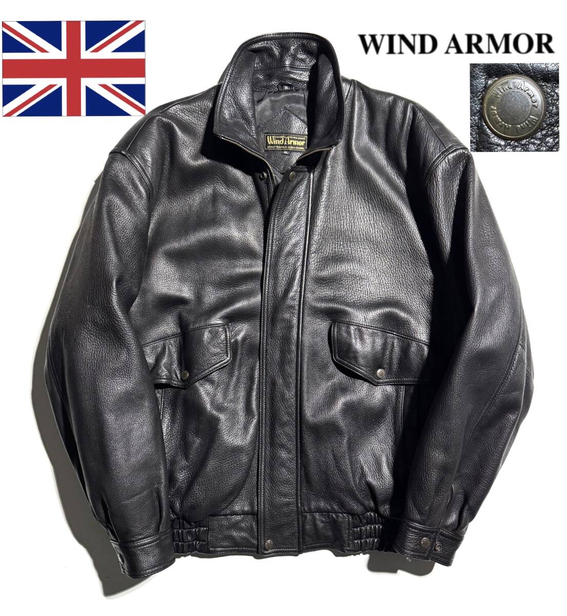 定価13万【3L】Wind Armor ウインドアーマー 鹿革 レザージャケット 3L メンズ【極上のディアスキン】イギリス革 黒 ニチワ ブルゾン_画像1