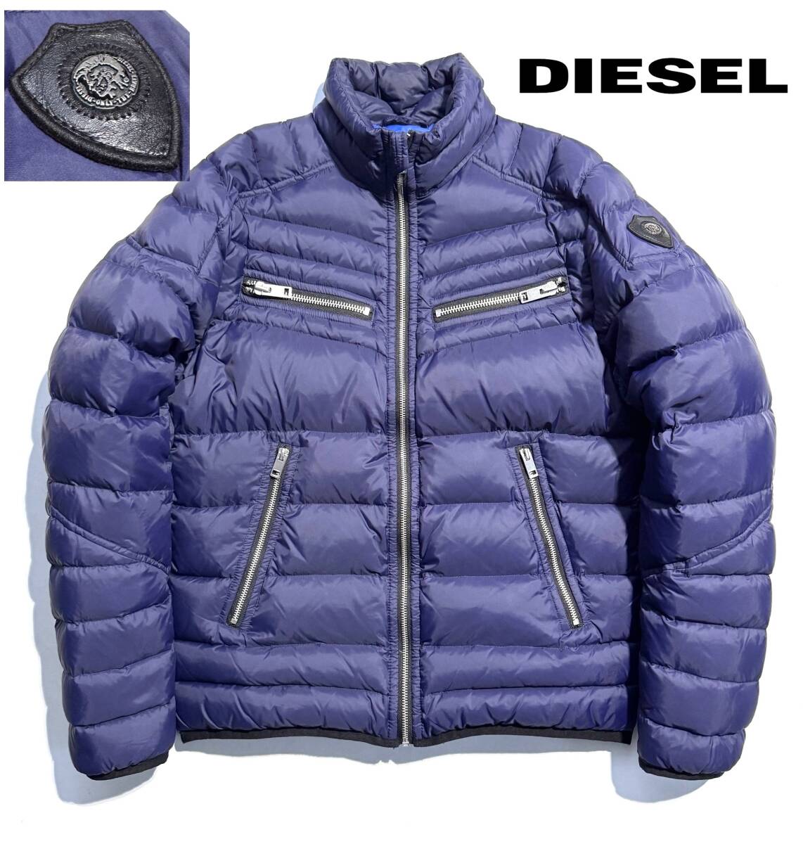 名作【定価5万】DIESEL ディーゼル ライダース ダウンジャケット L メンズ 【軽量 保温性抜群】ネイビー 美シルエット ロゴ 国内正規_画像1