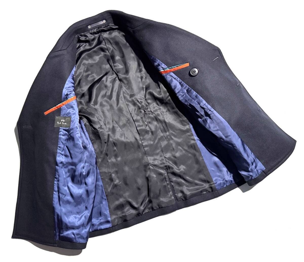 美品【定価6万超】Paul Smith ポールスミス カシミヤ ピーコート M メンズ ウール メルトン【極上のカシミヤコート】ネイビー 保温性抜群_画像3