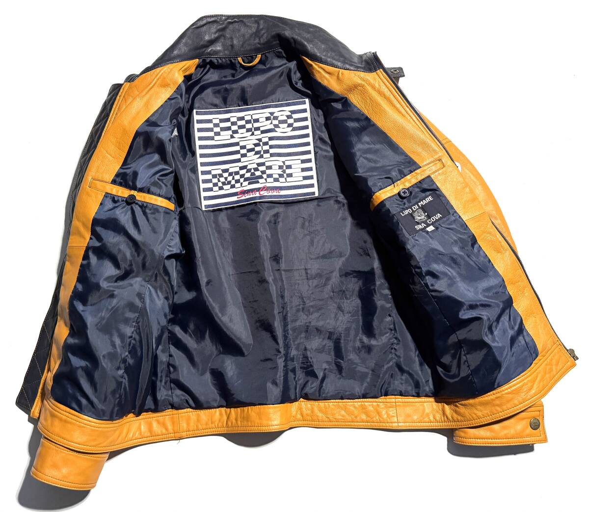 最高級【定価12万】SINA COVA シナコバ フルデコ レザージャケット M メンズ 羊革 船長【豪華ロゴ刺繍ワッペン】ライダース 中綿_画像4