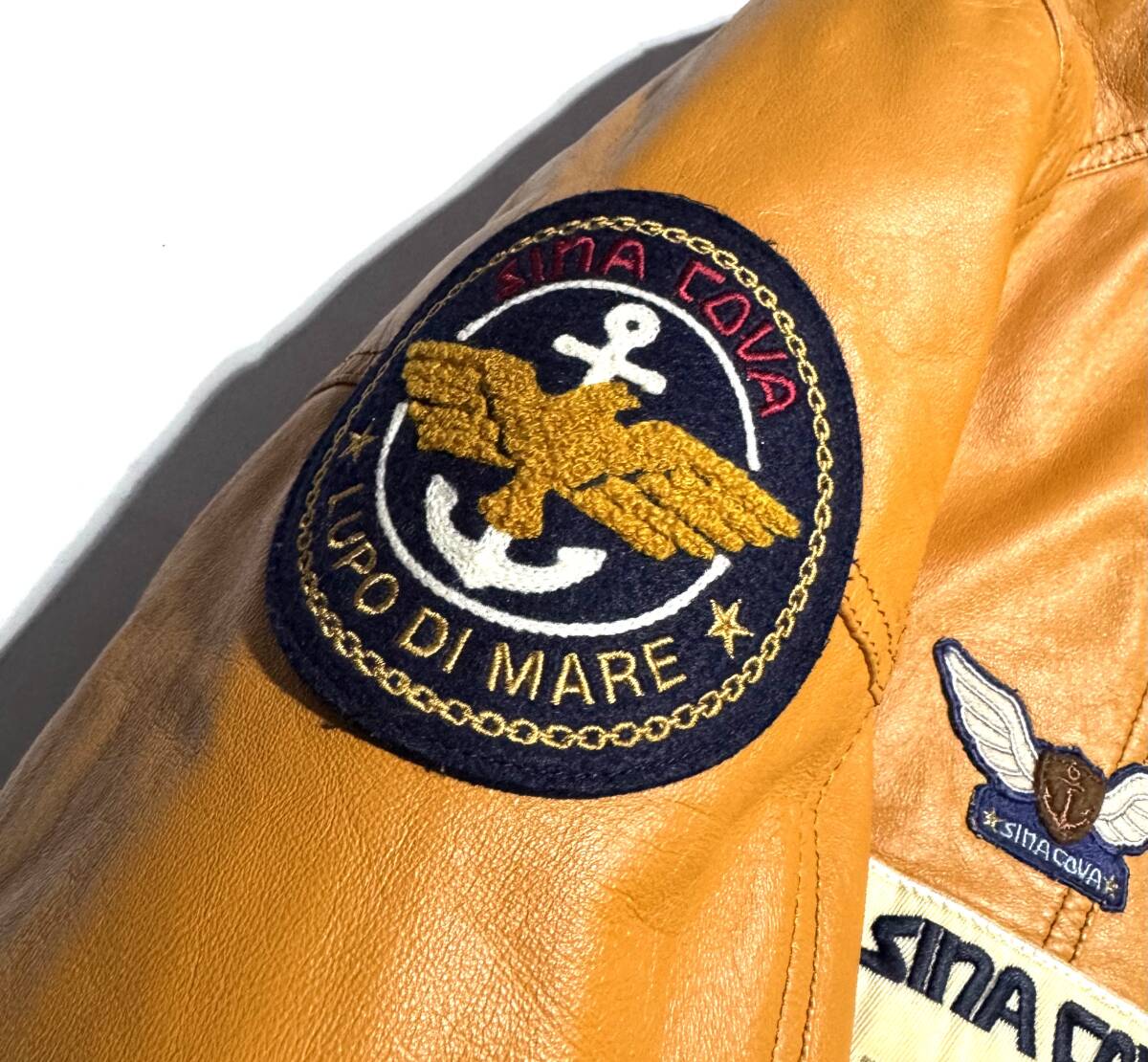 最高級【定価12万】SINA COVA シナコバ フルデコ レザージャケット M メンズ 羊革 船長【豪華ロゴ刺繍ワッペン】ライダース 中綿_画像8
