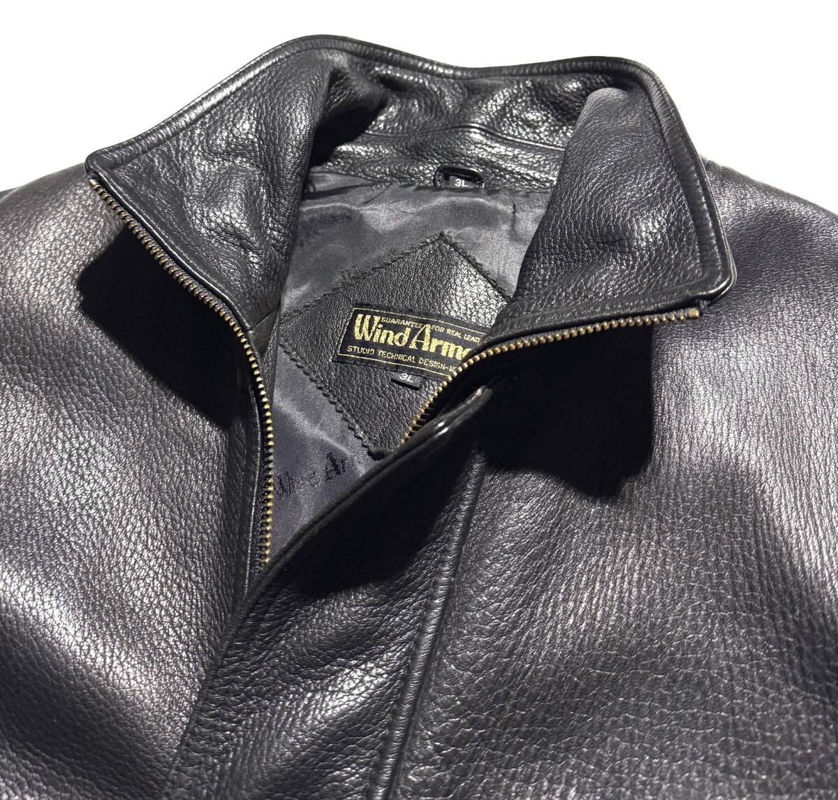 定価13万【3L】Wind Armor ウインドアーマー 鹿革 レザージャケット 3L メンズ【極上のディアスキン】イギリス革 黒 ニチワ ブルゾン_画像2