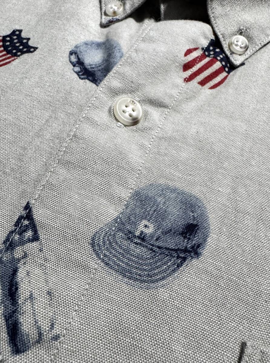 美品【定価4万超】Papas パパス 総柄 長袖シャツ 48(M) L相当 メンズ 星条旗 キャッププリント【雰囲気抜群の一枚】送料600円 ロゴ 日本製 _画像3