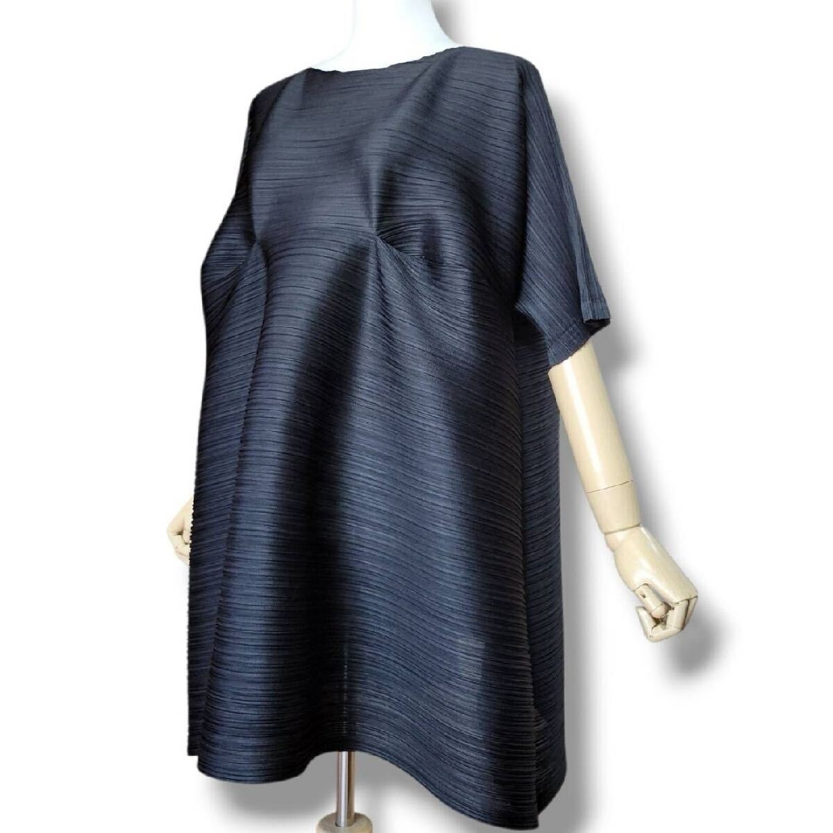 未使用級 プリーツプリーズ 横プリーツ バウンス チュニック トップス PLEATS PLEASE ISSEY MIYAKE Bounce カットソー イッセイミヤケ 黒_画像1