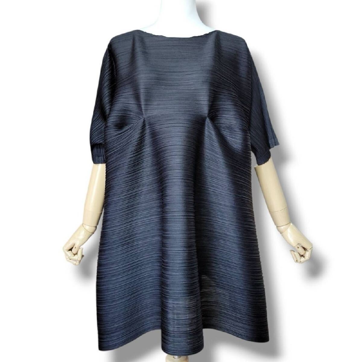未使用級 プリーツプリーズ 横プリーツ バウンス チュニック トップス PLEATS PLEASE ISSEY MIYAKE Bounce カットソー イッセイミヤケ 黒_画像2