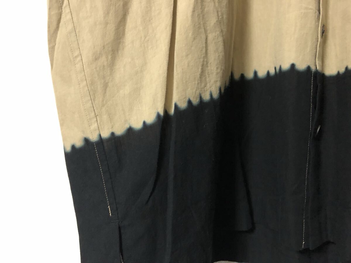 ISSEY MIYAKE MEN 20SS 染め切替 バンドカラーシャツ ツートーン メンズ ワイド オーバーサイズ 縦ポケット カーキ 黒 スタンド タイダイ_画像4