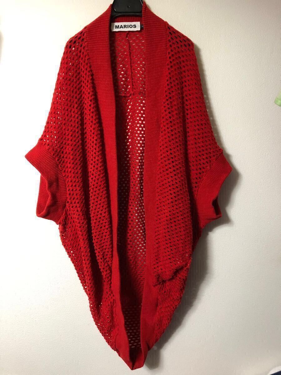 MARIOS ポーランド製 ローゲージ ドルマンニット 赤 カーディガン バルーン ポンチョ 赤 ウール コート 羽織り ジャケット_画像1