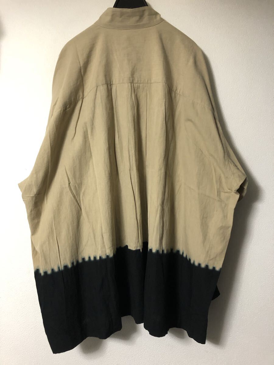 ISSEY MIYAKE MEN 20SS 染め切替 バンドカラーシャツ ツートーン メンズ ワイド オーバーサイズ 縦ポケット カーキ 黒 スタンド タイダイ_画像5