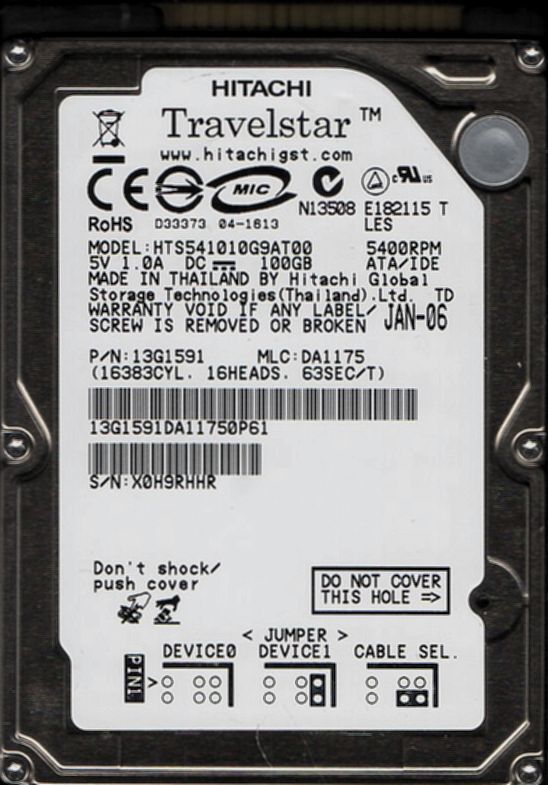  2.5インチ HITACHI HTS541010G9AT00 100GB ATA/IDE 5400rpm_画像1