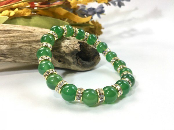 緑瑪瑙 パワーストーン ブレスレット 天然石ブレス 10mm メンズ・レディース (ゴールド) 開運 浄化 数珠ブレス ☆_画像1
