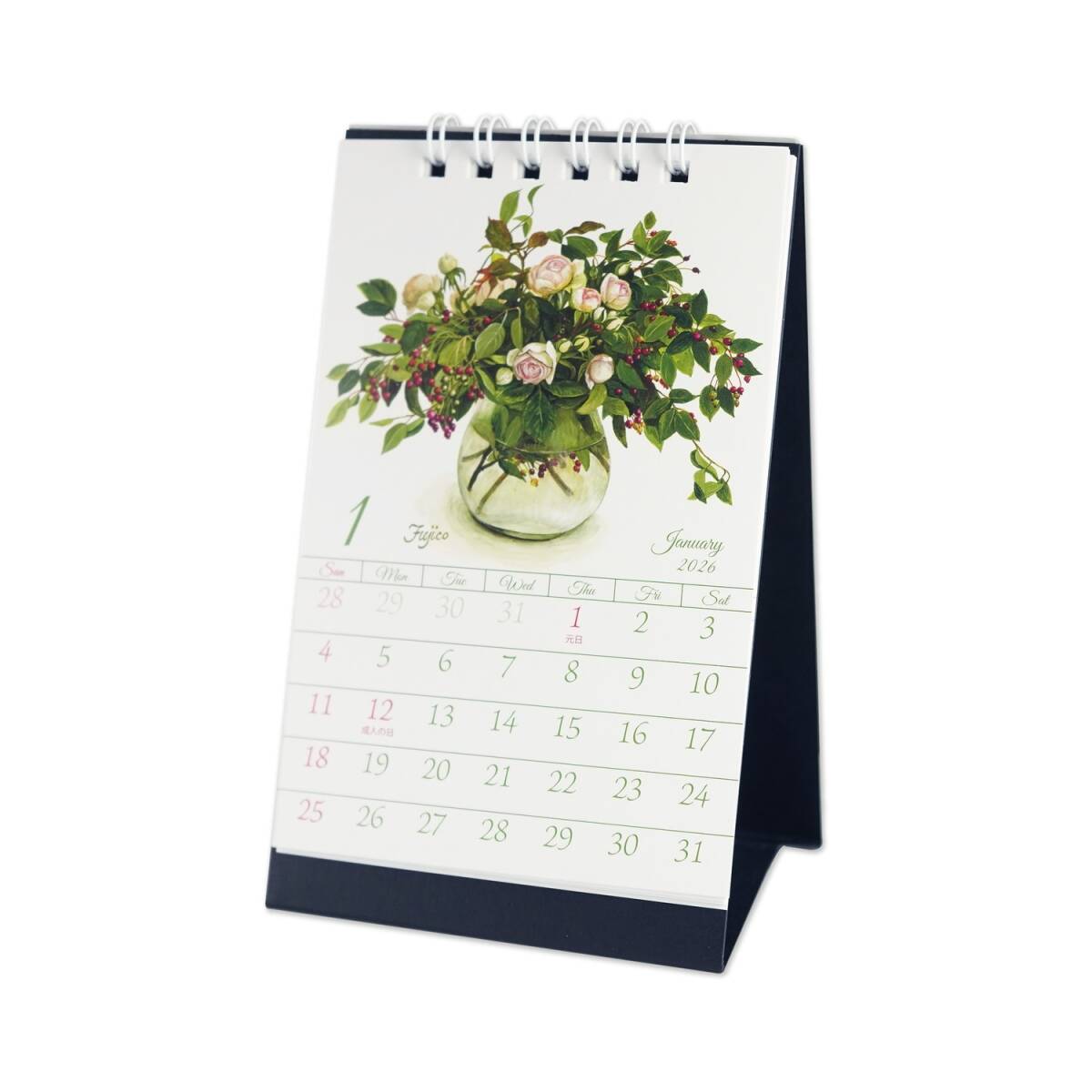 卓上　橋本不二子　2026カレンダー　卓上縦１ヶ月　Fujico Hashimoto SEASONAL FLOWERS_画像1
