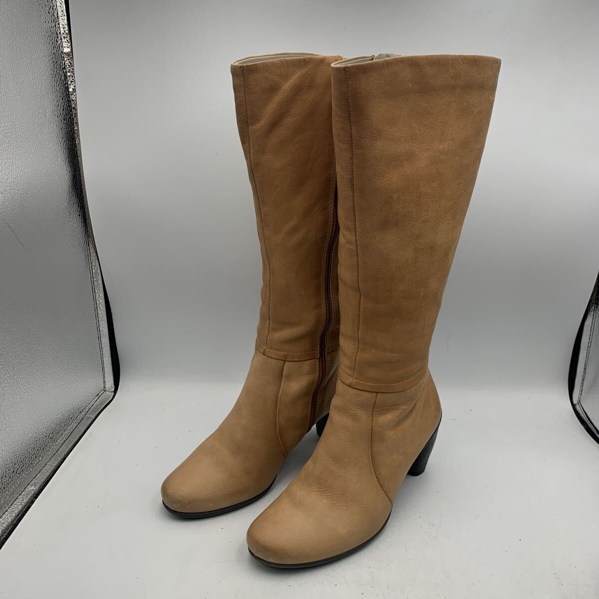 XB33 ECCO エコー レディース ロングブーツ 36 約 23cm キャメル レザー サイドジップ_画像1