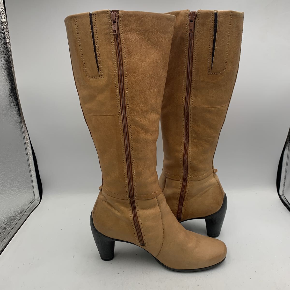 XB33 ECCO エコー レディース ロングブーツ 36 約 23cm キャメル レザー サイドジップ_画像3