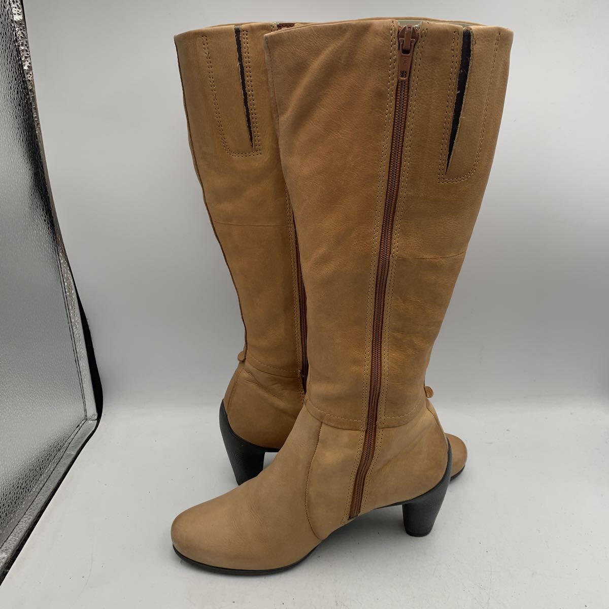 XB33 ECCO エコー レディース ロングブーツ 36 約 23cm キャメル レザー サイドジップ_画像4