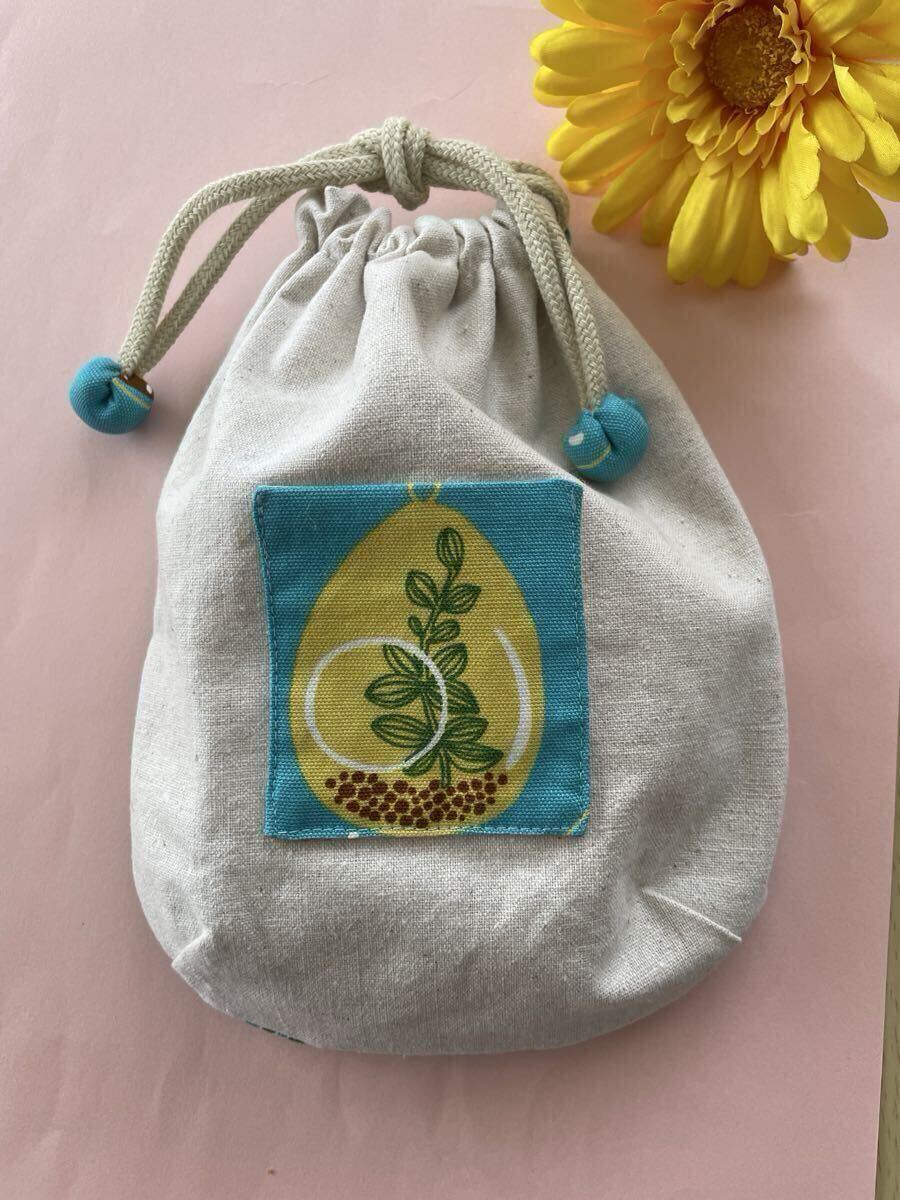 ハンドメイド★巾着★水色・花・葉っぱ柄_画像2