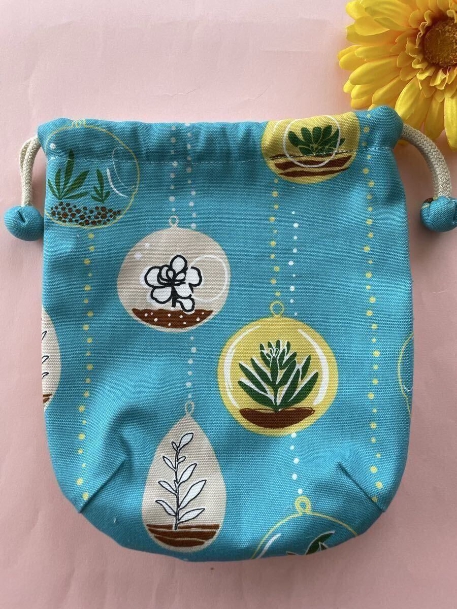 ハンドメイド★巾着★水色・花・葉っぱ柄_画像3