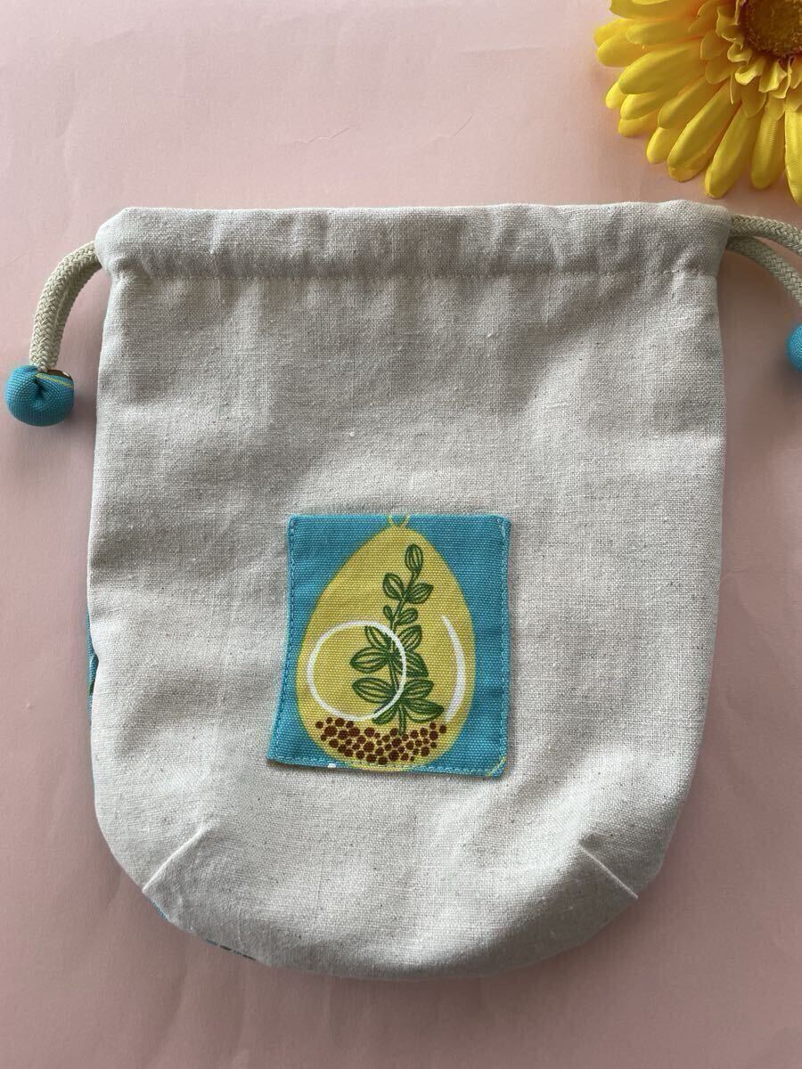 ハンドメイド★巾着★水色・花・葉っぱ柄_画像4