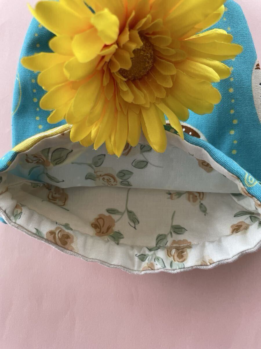 ハンドメイド★巾着★水色・花・葉っぱ柄_画像5