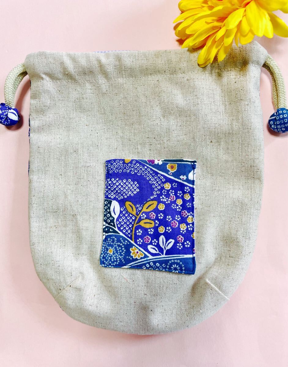 ハンドメイド★巾着★むらさき花柄_画像4