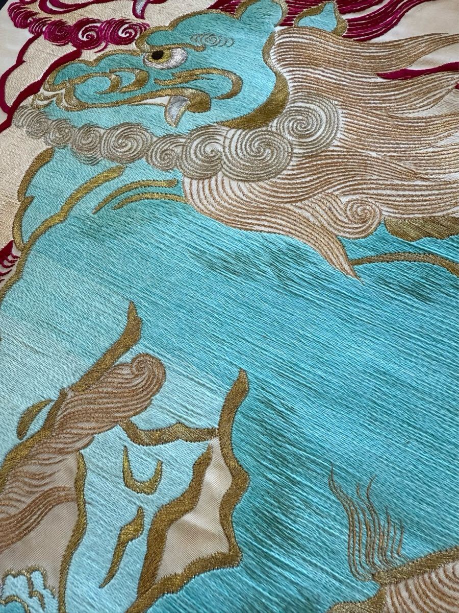 アンティーク着物◆即決！唐獅子　手刺繍　名古屋帯　日本刺繍　大正ロマン　正絹　 古布　 きものさらさ奈良店_画像5