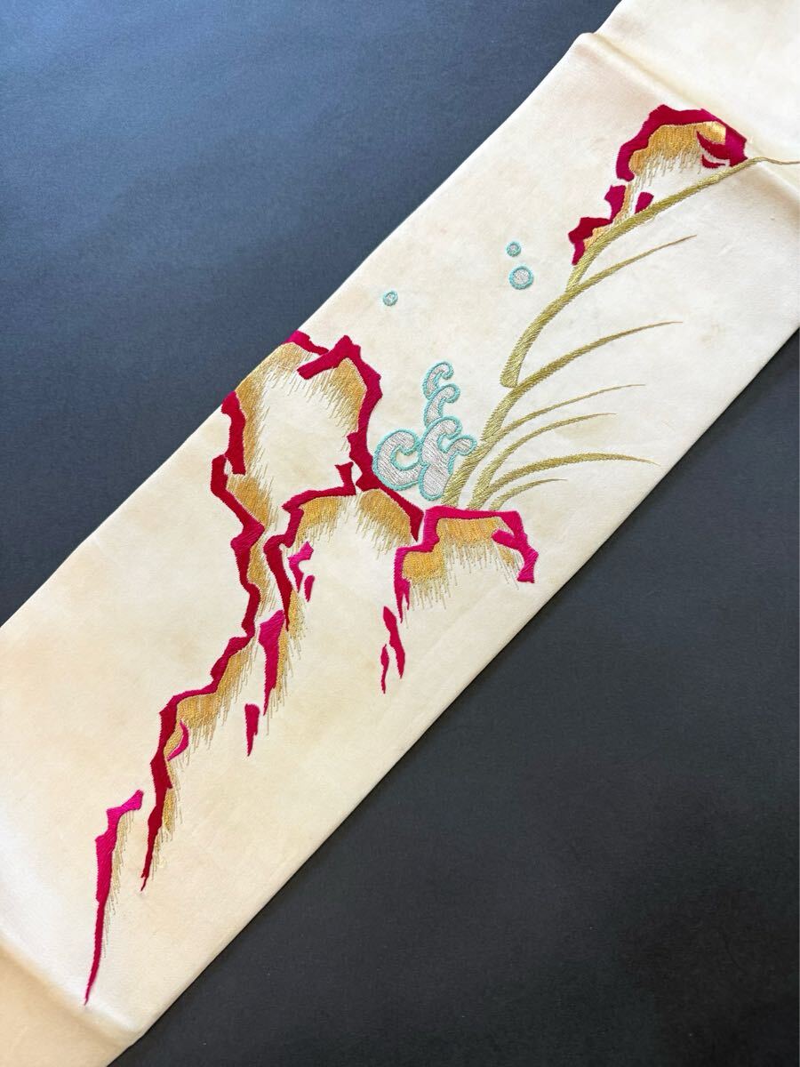 アンティーク着物◆即決！唐獅子　手刺繍　名古屋帯　日本刺繍　大正ロマン　正絹　 古布　 きものさらさ奈良店_画像8