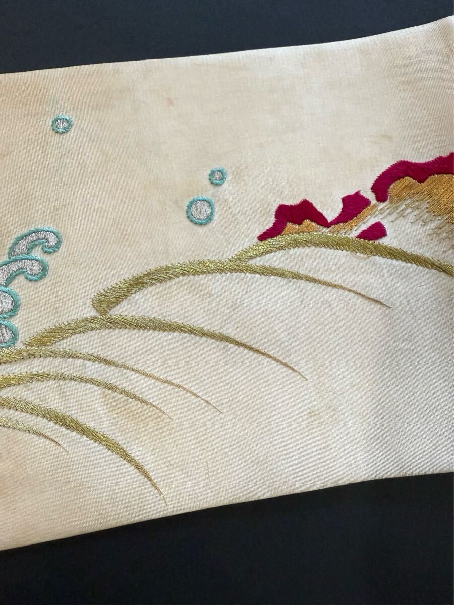 アンティーク着物◆即決！唐獅子　手刺繍　名古屋帯　日本刺繍　大正ロマン　正絹　 古布　 きものさらさ奈良店_画像9