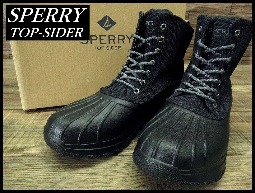 送無 新品 SPERRY TOP-SIDER スペリー トップサイダー STS24761 ダック フロート レースアップ 防水 軽量 レイン スノー ブーツ 黒 27.5 ②_画像1