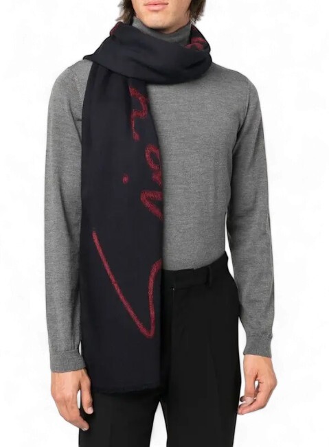 新品 GIORGIO ARMANI ジョルジオ アルマーニ メンズ ウールマフラー ネイビー タグ付き k265 型番…745201_画像3