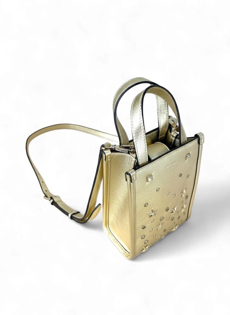 新品 Jimmy Choo ジミーチュウ バッグ ミニトート 2WAY ゴールド スタースタッズ クリスタル 本革 新品 k273 型番…J000160313001_画像2