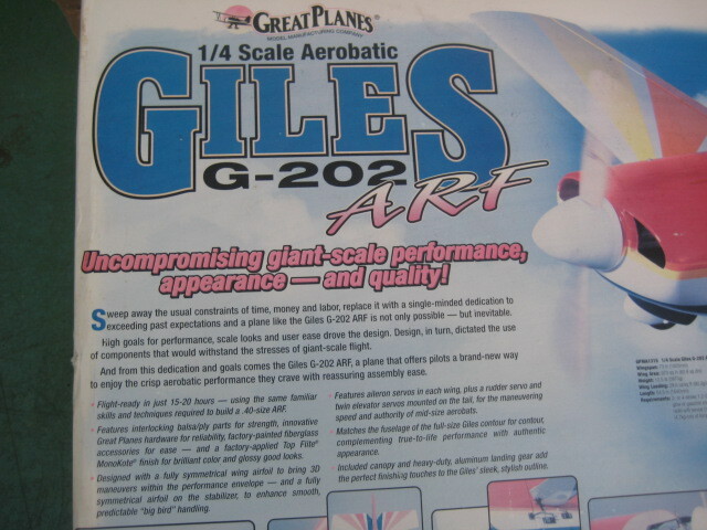 【即決】GREAT PLANES製　 GILES G202　ARF半完成機　機体のみ　新品未使用、_画像6