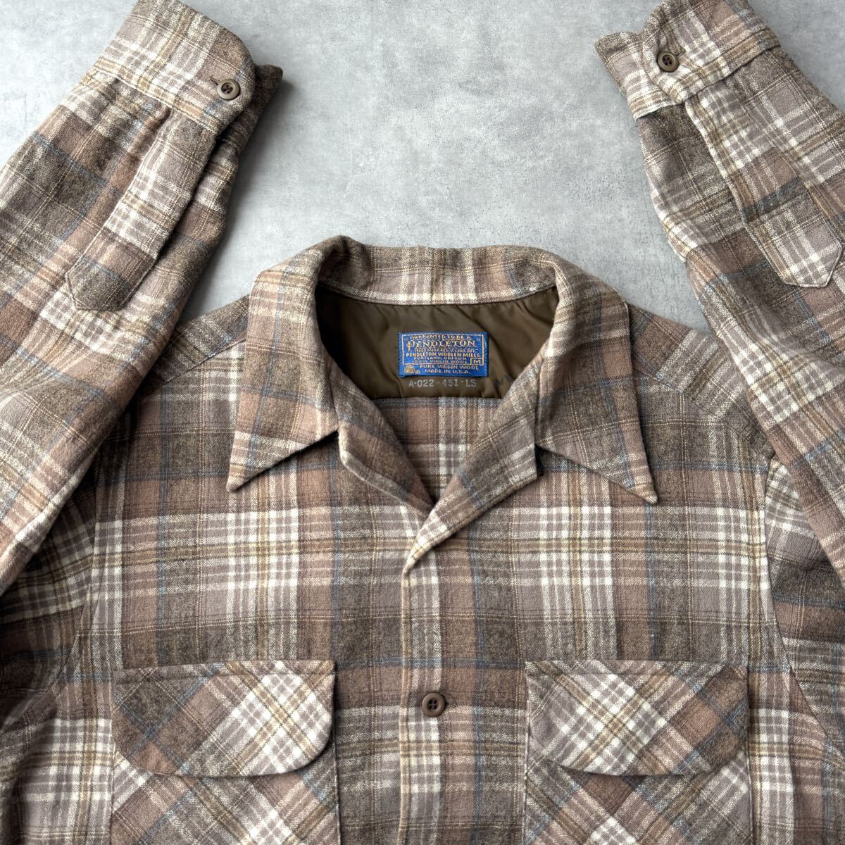 70s PENDLETON ペンドルトン ボードシャツ Mサイズ ウール 長袖 ビンテージ チェック USA製 オープンカラーシャツ オンブレ _画像1