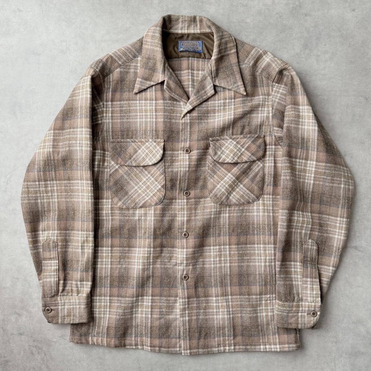 70s PENDLETON ペンドルトン ボードシャツ Mサイズ ウール 長袖 ビンテージ チェック USA製 オープンカラーシャツ オンブレ _画像2