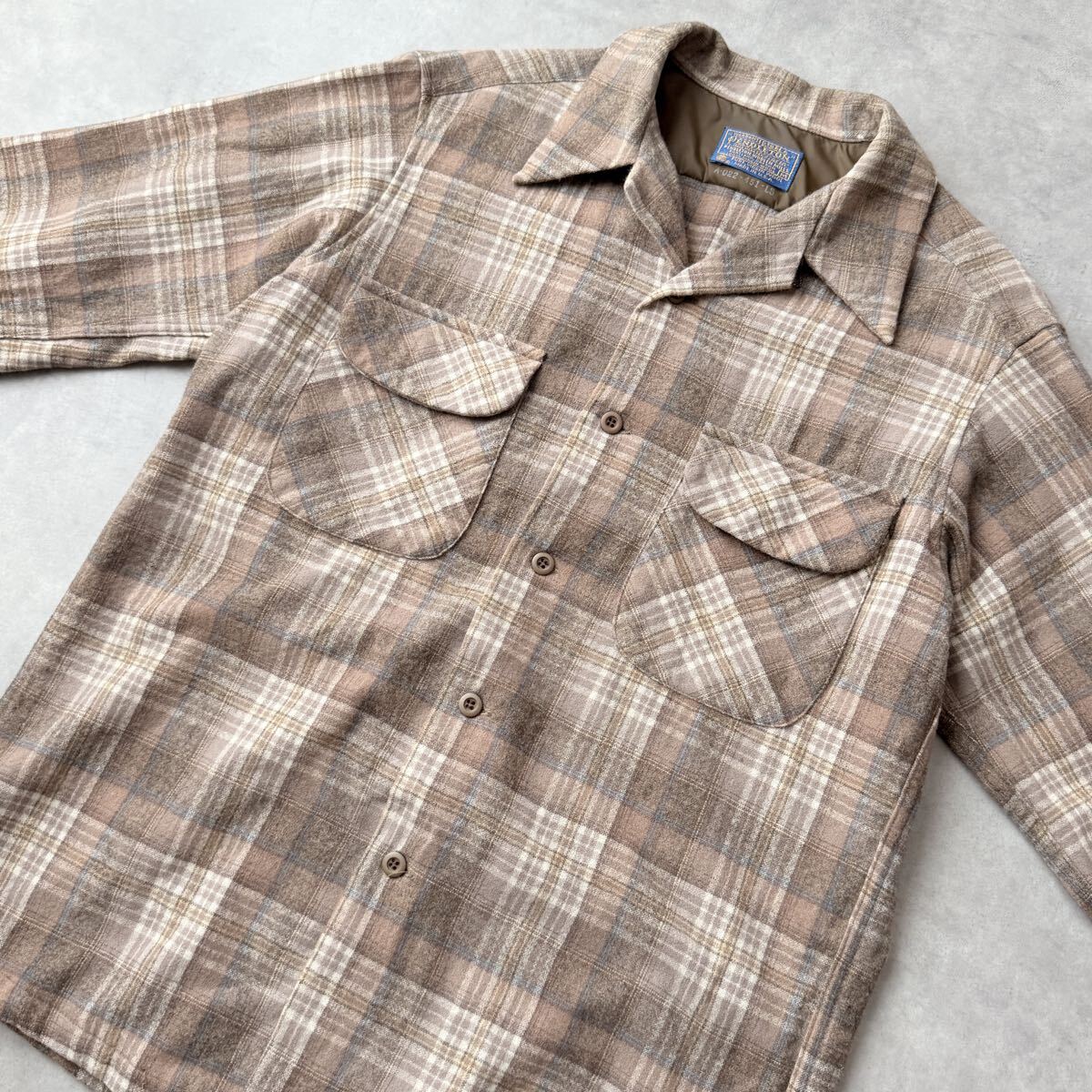 70s PENDLETON ペンドルトン ボードシャツ Mサイズ ウール 長袖 ビンテージ チェック USA製 オープンカラーシャツ オンブレ _画像3