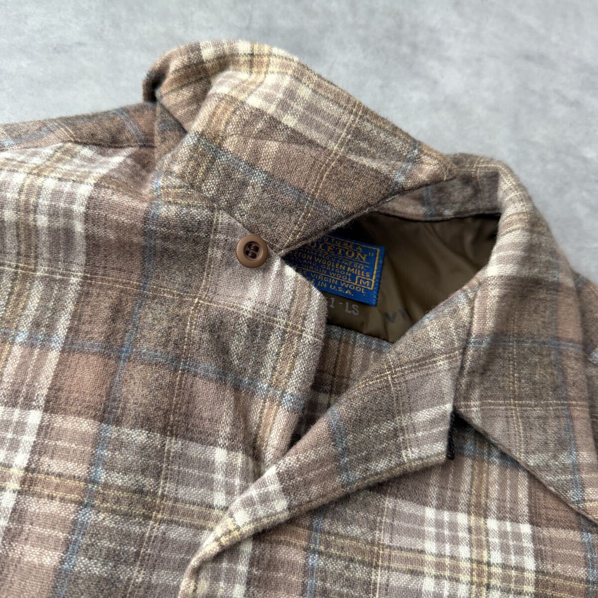 70s PENDLETON ペンドルトン ボードシャツ Mサイズ ウール 長袖 ビンテージ チェック USA製 オープンカラーシャツ オンブレ _画像6