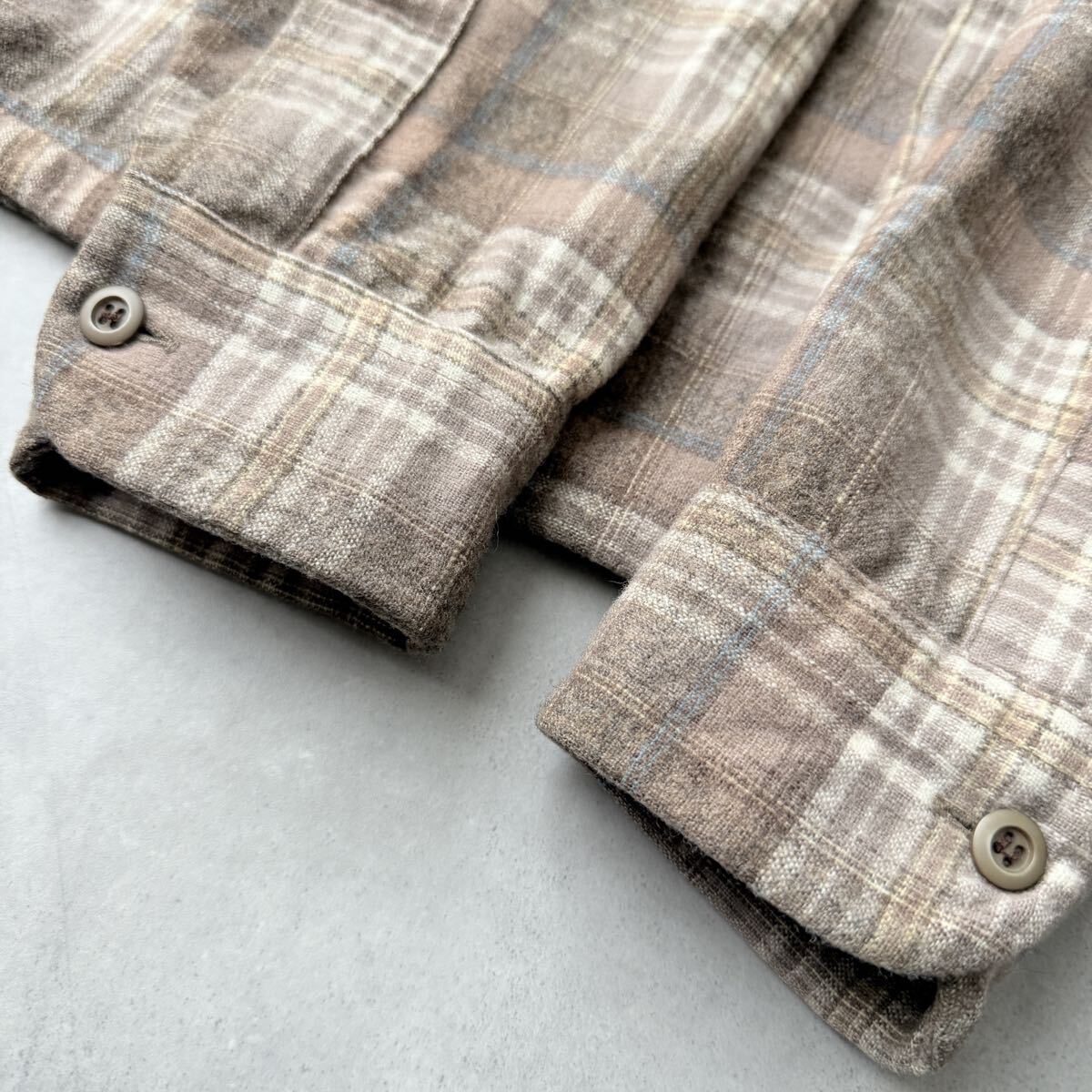 70s PENDLETON ペンドルトン ボードシャツ Mサイズ ウール 長袖 ビンテージ チェック USA製 オープンカラーシャツ オンブレ _画像7