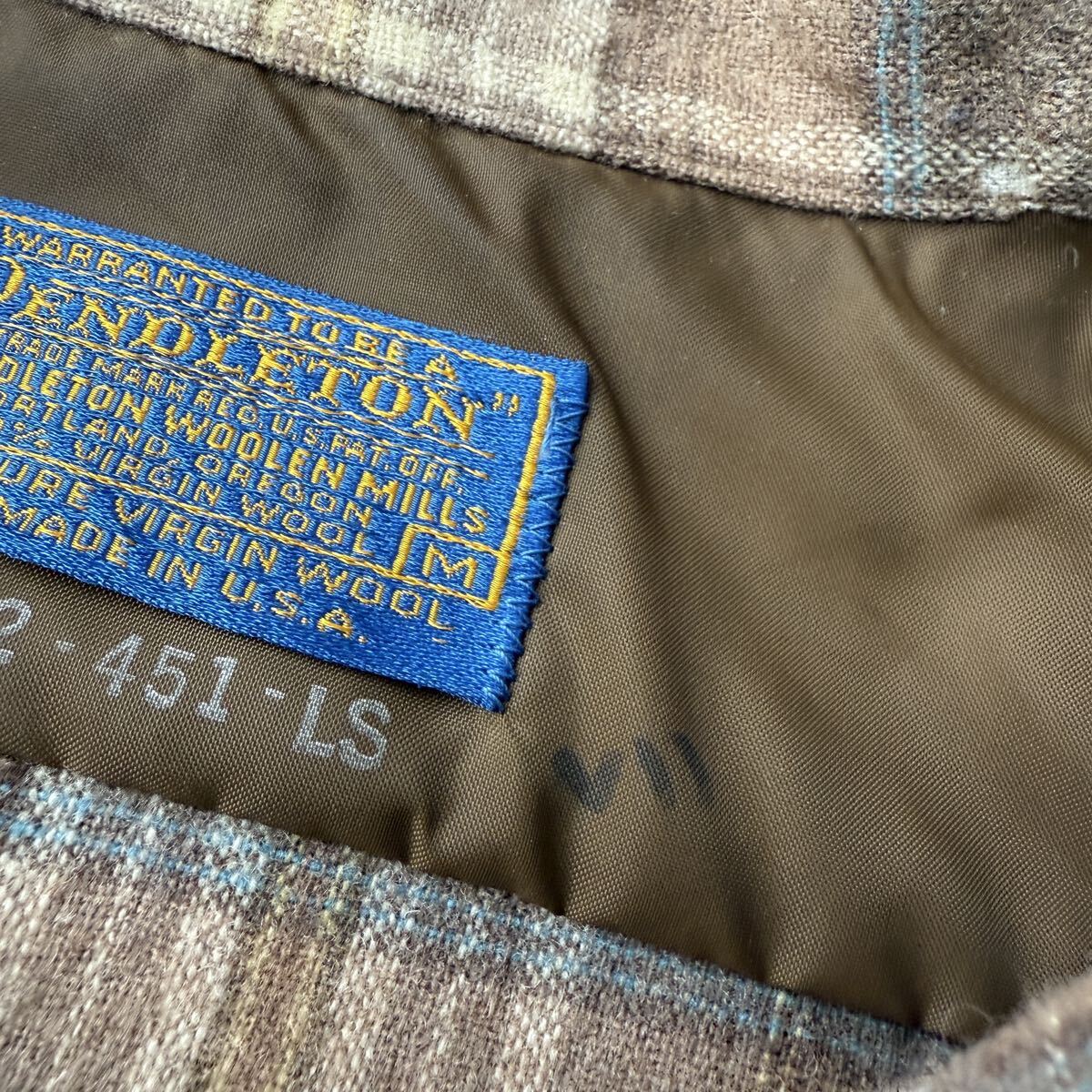 70s PENDLETON ペンドルトン ボードシャツ Mサイズ ウール 長袖 ビンテージ チェック USA製 オープンカラーシャツ オンブレ _画像9