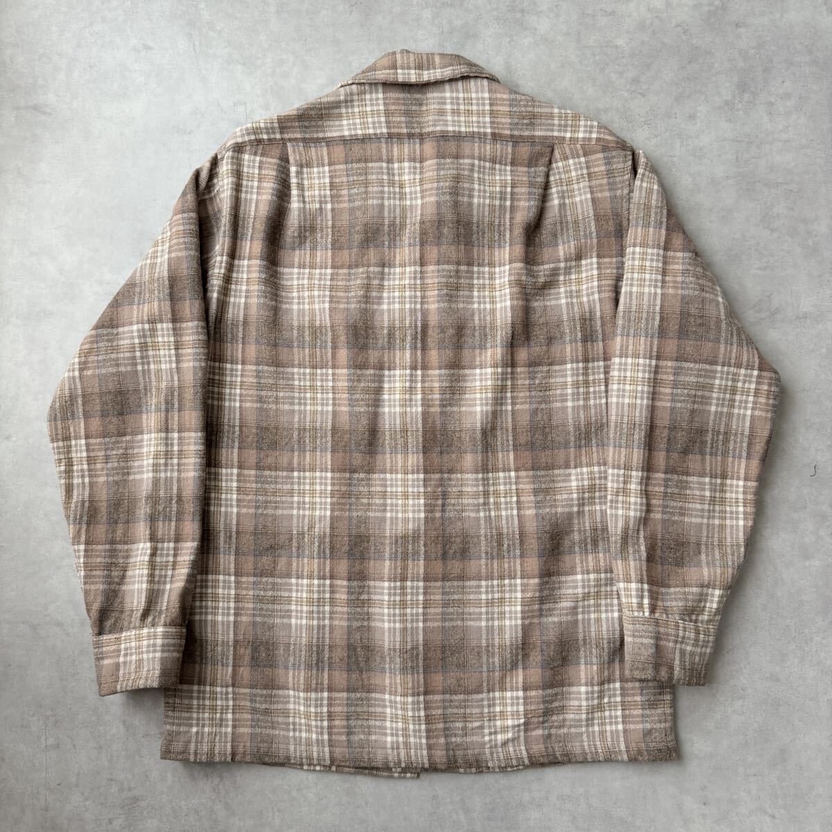 70s PENDLETON ペンドルトン ボードシャツ Mサイズ ウール 長袖 ビンテージ チェック USA製 オープンカラーシャツ オンブレ _画像10